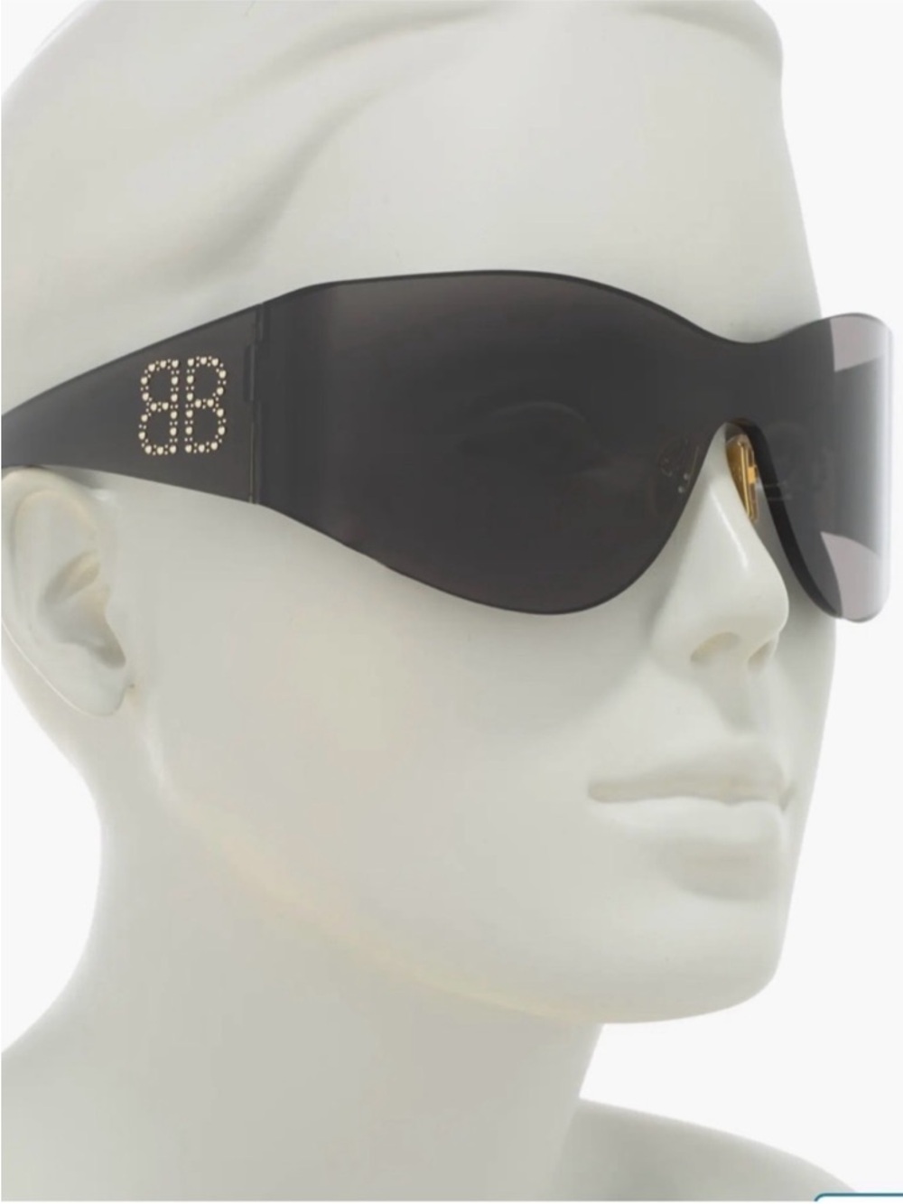 Balenciaga Black Shield Sunglasses with Crystal BB Logo